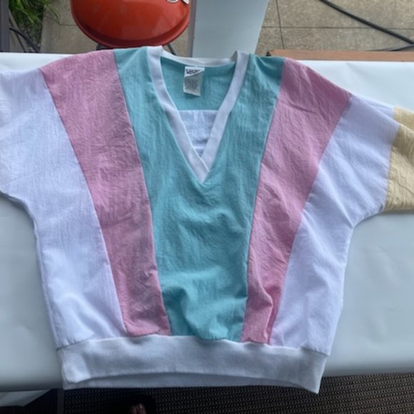 VINTAGE TEDDI SPORT WOMEN'S TOP SIZE M  BLUE, WHITE, PINK AND YELLOW - Picture 2 of 5